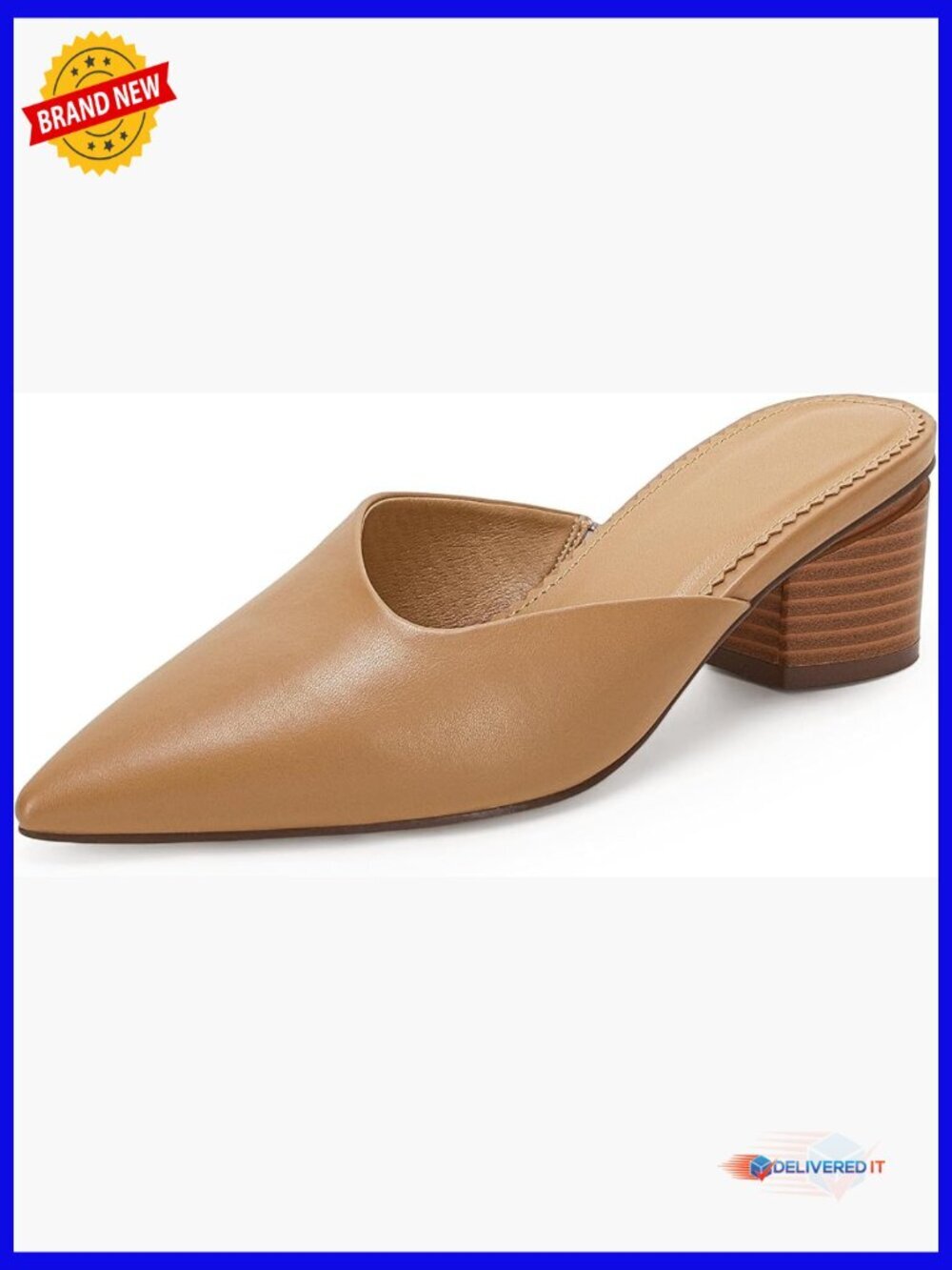 Pointed Toe V Cut Mules Chunky Block Heel Slip On Clogs Office Slides Shoes